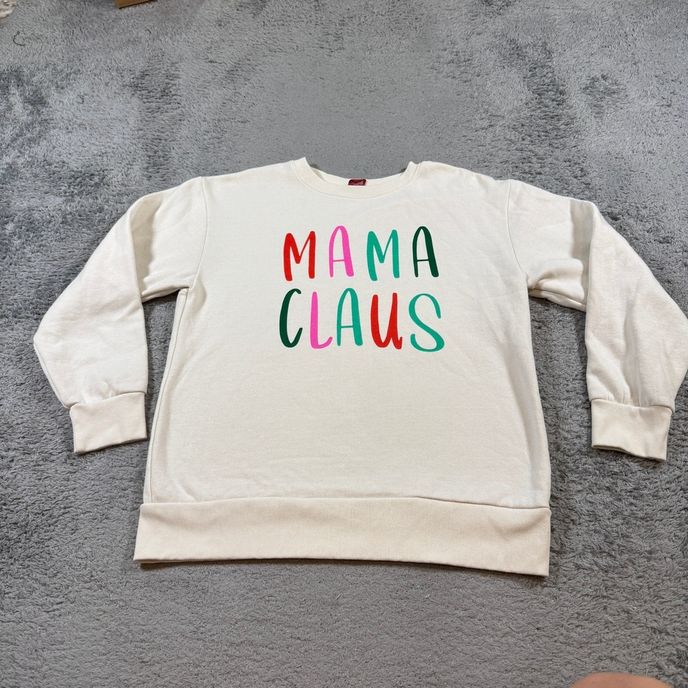 Dec 25th Womens Mama Claus Graphic Sweatshirt S Cream Holiday Festive Cotton